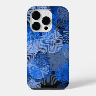 フラクタルアートブルージオメトリサークル旋回マンダラ iPhone 14 PROケース
