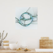 フラクタルアートブルーターコイズグレー抽象芸術エレガンス ポスター (キッチン)