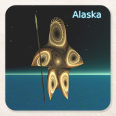 フラクタルイヌイットハンター – アラスカ スクエアペーパーコースター (正面)