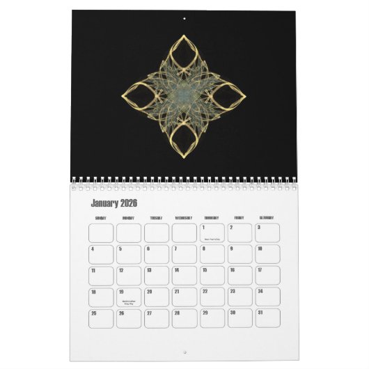 フラクタルカラフルアートデザイン12ヶ月 カレンダー (1月 2026)