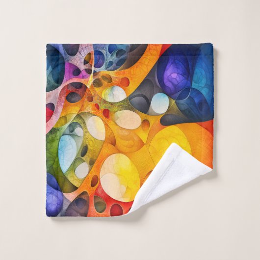 フラクタルカラフルパターン浴室用タオル一式 バスタオルセット (ウォッシュタオル)