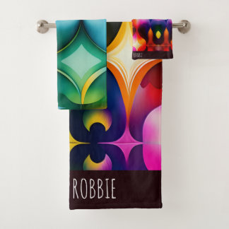 フラクタルカラフルフラワーレインボーパターン バスタオルセット