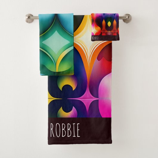 フラクタルカラフルフラワーレインボーパターン バスタオルセット (インサイチュ)