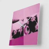 フラクタルガーデンピンク スクエア壁時計 (傾斜)