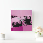 フラクタルガーデンピンク スクエア壁時計 (ホーム)