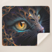 フラクタルキャット顔(黒と色) 鮮やか シェルパブランケット (正面(横))