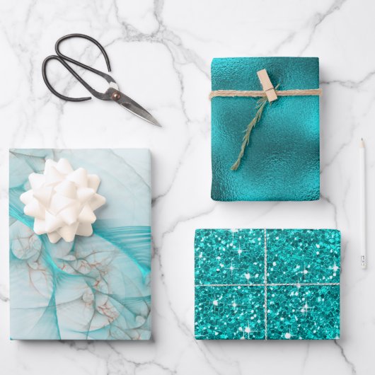 フラクタルグリッターガラスティール(緑がかった色) ラッピングペーパーシート (正面)