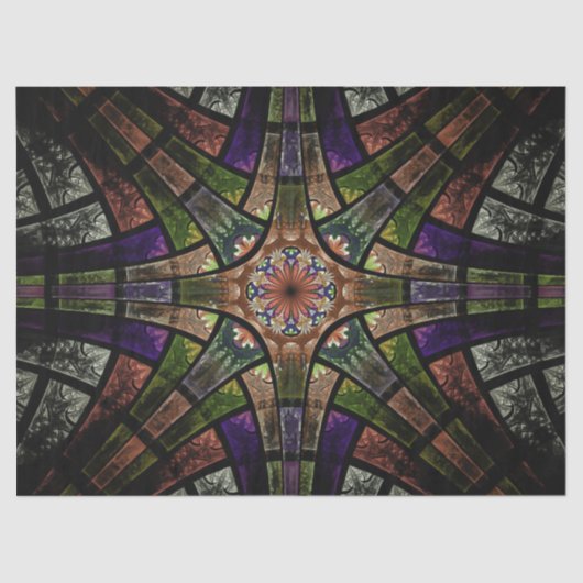 フラクタルステンドグラス窓抽象芸術23デコページ 薄葉紙 (正面)
