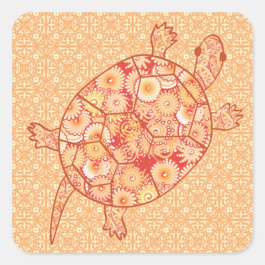 フラクタルスワールカメ – ミカンの色合い スクエアシール (正面)