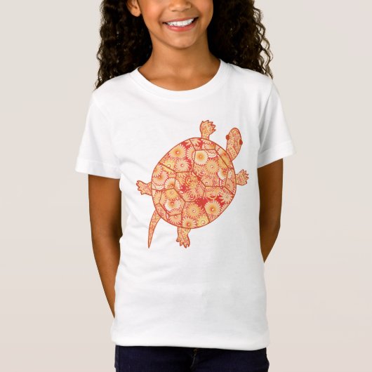 フラクタルスワールカメ – ミカンの色合い Tシャツ (正面)