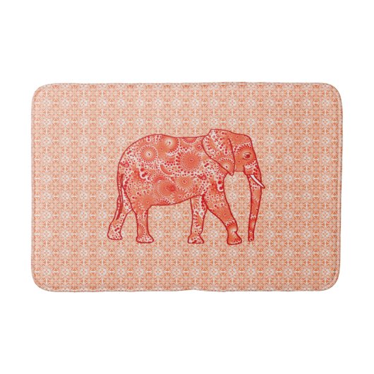 フラクタルスワールゾウ、コーラルオレンジと白 バスマット (正面)