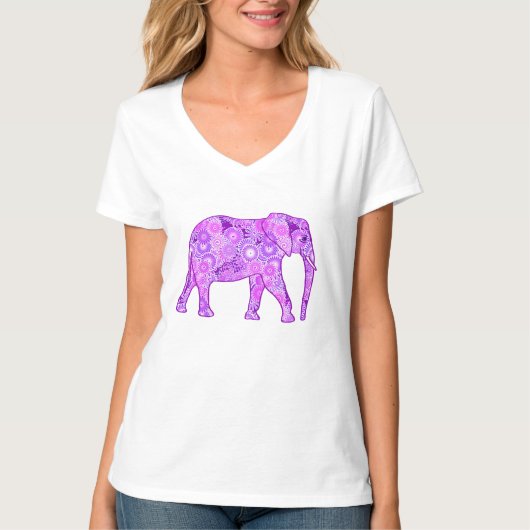 フラクタルスワールゾウ – 紫と蘭 Tシャツ (正面)