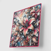 フラクタルデザインカラフル付きユリ模様 スクエア壁時計 (傾斜)