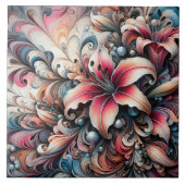 フラクタルデザインカラフル付きユリ模様 タイル (正面)