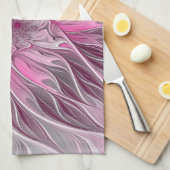 フラクタルピンクフラワードリーム、フローラファンタジーパターン キッチンタオル (四つ折り)