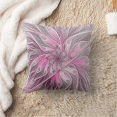 フラクタルピンクフラワードリーム、フローラファンタジーパターン クッション (ブランケット)