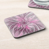 フラクタルピンクフラワードリーム、フローラファンタジーパターン コースター (左側)