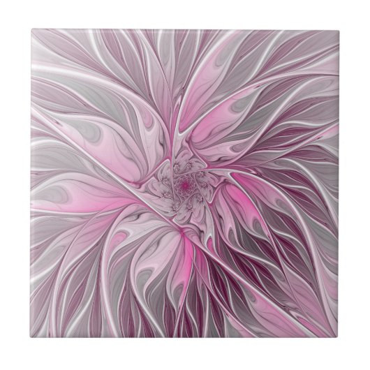 フラクタルピンクフラワードリーム、フローラファンタジーパターン タイル (正面)