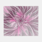 フラクタルピンクフラワードリーム、フローラファンタジーパターン フリースブランケット (正面(横))