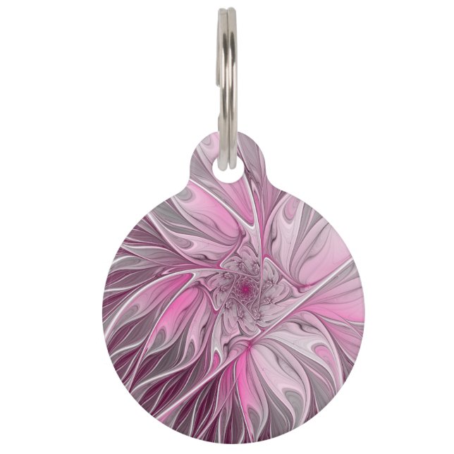 フラクタルピンクフラワードリーム、フローラファンタジーパターン ペット　ネームタグ (正面)