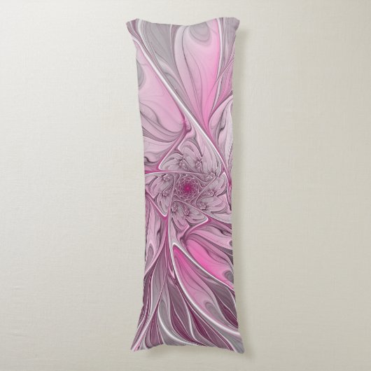 フラクタルピンクフラワードリーム、フローラファンタジーパターン ボディピロー (正面縦)