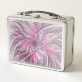フラクタルピンクフラワードリーム、フローラファンタジーパターン メタルランチボックス (正面)