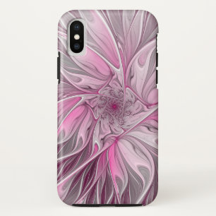フラクタルピンクフラワードリーム、フローラファンタジーパターン iPhone XSケース