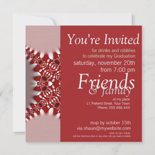フラクタルピンクレッドカーテン卒業招待状 招待状 (裏面)