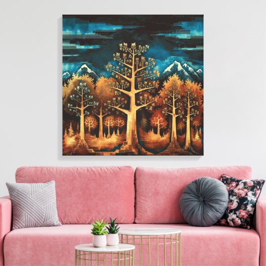 フラクタルフォレストの水彩色の魅惑的な茶色の鹿 キャンバスプリント (インサイチュ (リビング))