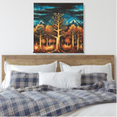 フラクタルフォレストの水彩色の魅惑的な茶色の鹿 キャンバスプリント (インサイチュ (寝室))