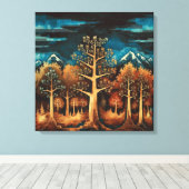 フラクタルフォレストの水彩色の魅惑的な茶色の鹿 キャンバスプリント (インサイチュ (ウッドフロア))