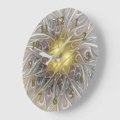 フラクタルフラワーを金ゴールドモダン抽象芸術で飾る ラージ壁時計 (傾斜)