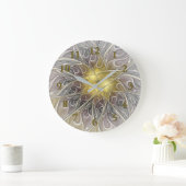 フラクタルフラワーを金ゴールドモダン抽象芸術で飾る ラージ壁時計 (ホーム)
