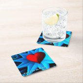 フラクタルブルーハート スクエアペーパーコースター (インサイチュ)