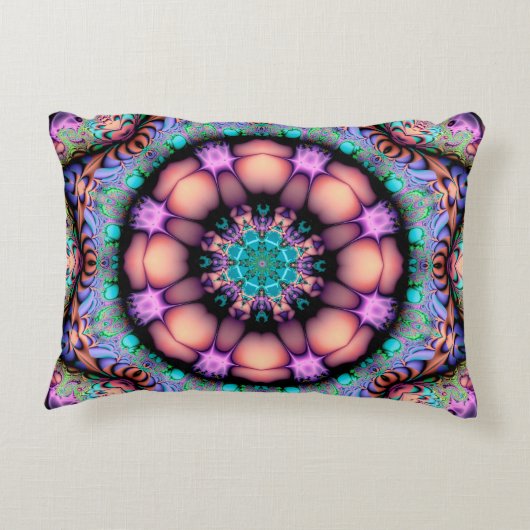 フラクタルマンダラサイケデリックフローラ芸術枕 アクセントクッション (裏面)