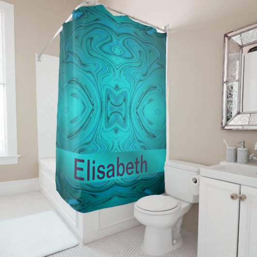 フラクタルモダンを伴う青い曲げ違う模様 シャワーカーテン (インサイチュ)