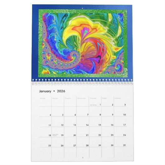 フラクタルモダンアート抽象芸術任意の年 カレンダー (1月 2026)