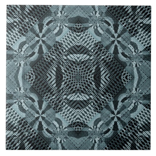 フラクタルモダングリッドフローラ青美しい タイル (正面)