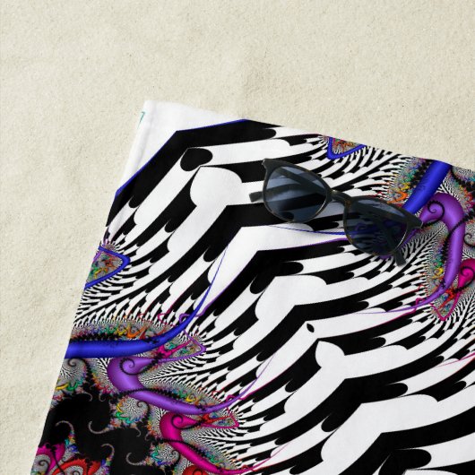 フラクタルレインボースパイラル白黒抽象芸術 ビーチタオル (インサイチュ)