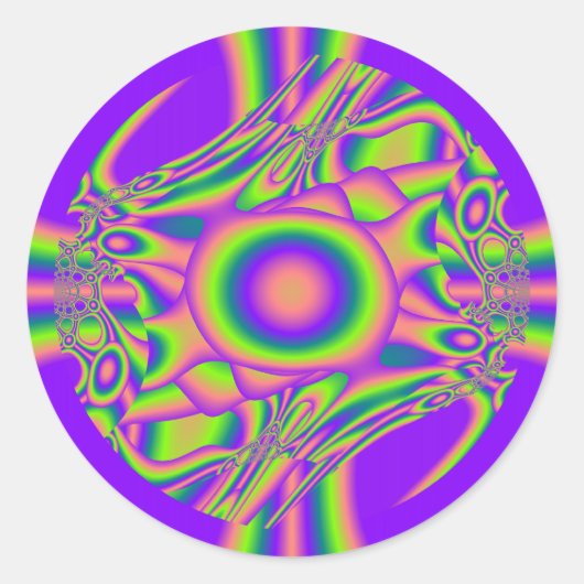 フラクタルワーパープルグリーンサイケデリック ラウンドシール (正面)