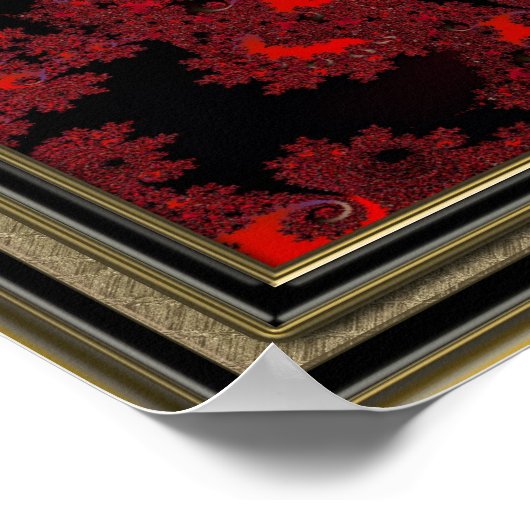 フラクタル上の赤い黒と金属の金ゴールドケルト結び目模様 ポスター (角)