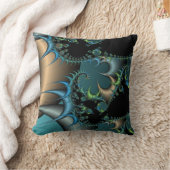 フラクタル抽象芸術ブルー黒とグレーのデザイン クッション (ブランケット)