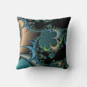 フラクタル抽象芸術ブルー黒とグレーのデザイン クッション (裏面)