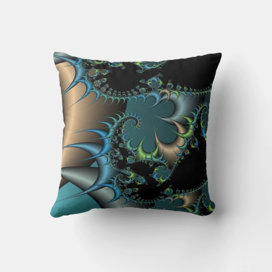 フラクタル抽象芸術ブルー黒とグレーのデザイン クッション (裏面)