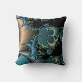 フラクタル抽象芸術ブルー黒とグレーのデザイン クッション (正面)