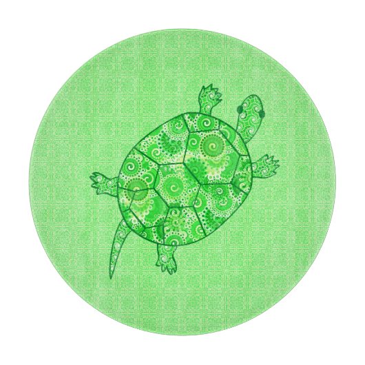 フラクタル旋回カメ – ライムとエメラルドグリーン カッティングボード (正面)