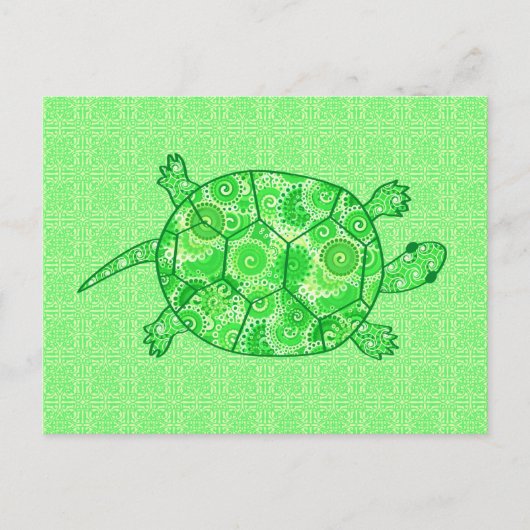 フラクタル旋回カメ – ライムとエメラルドグリーン ポストカード (正面)