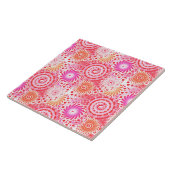 フラクタル旋回パターン、サンゴ、ピンク、クリーム タイル (側面)