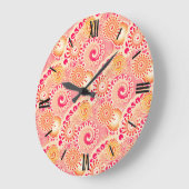 フラクタル旋回パターン、サンゴ、桃 ラージ壁時計 (傾斜)