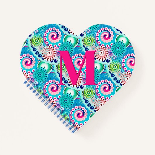 フラクタル旋回パターン、ターコイズピンク数々の ノートブック (正面)